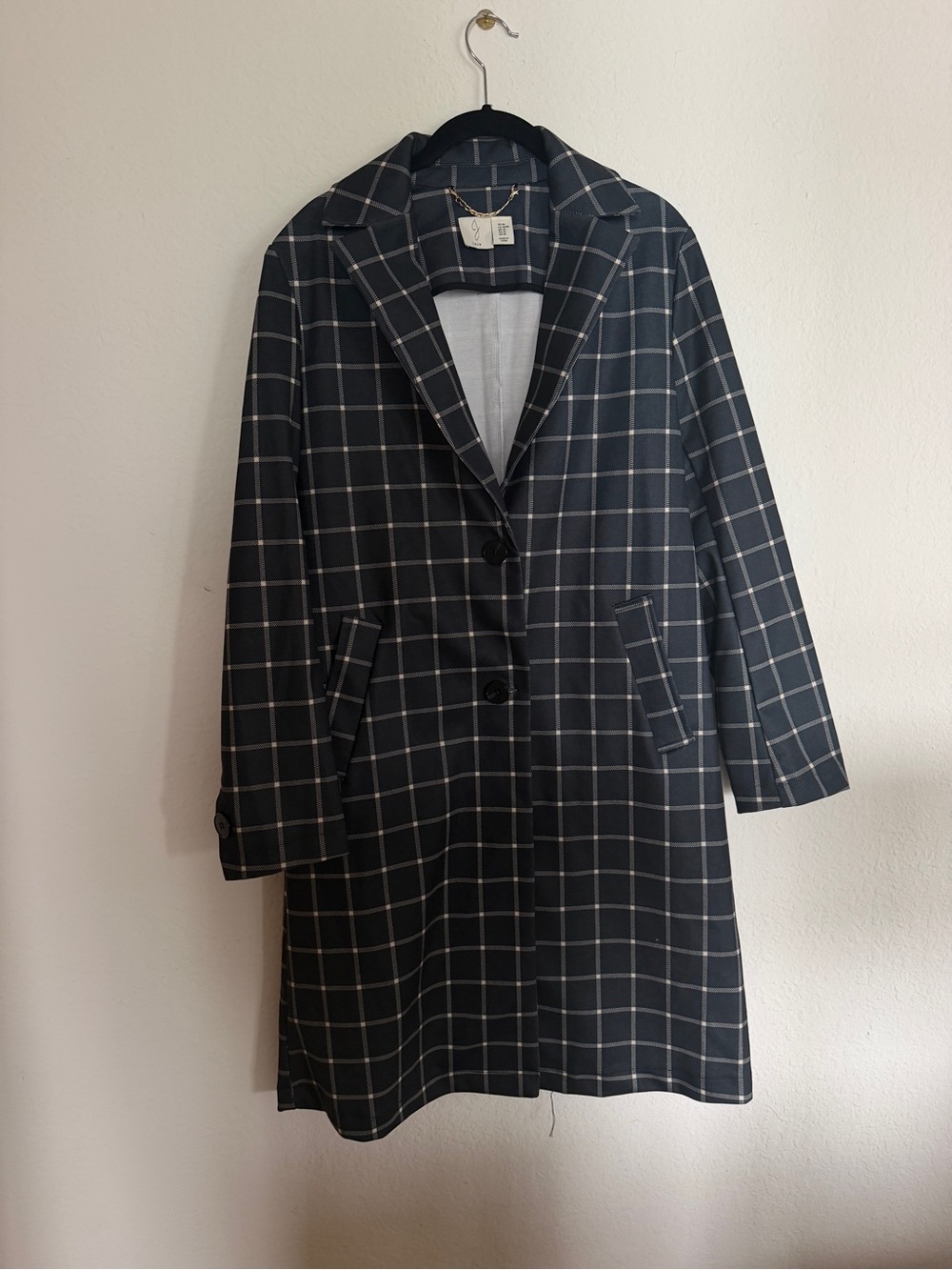 Joie Black Windowpane Plaid Coat